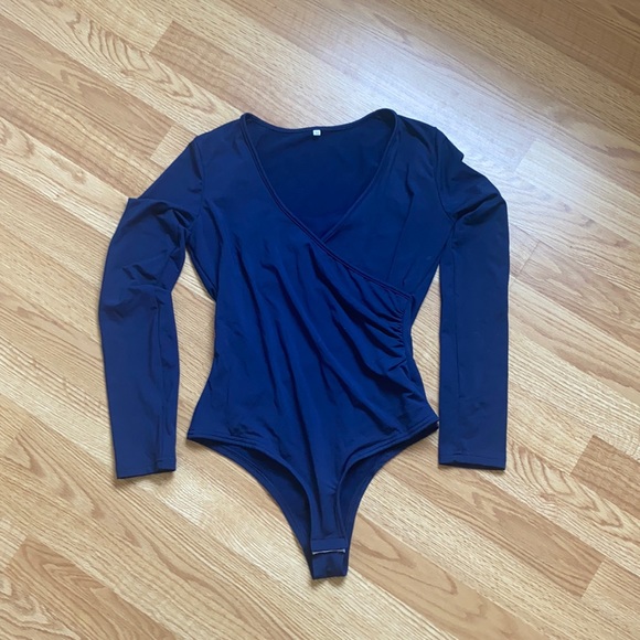 Tops Navy Blue Bodysuit Fleece Lined Poshmark